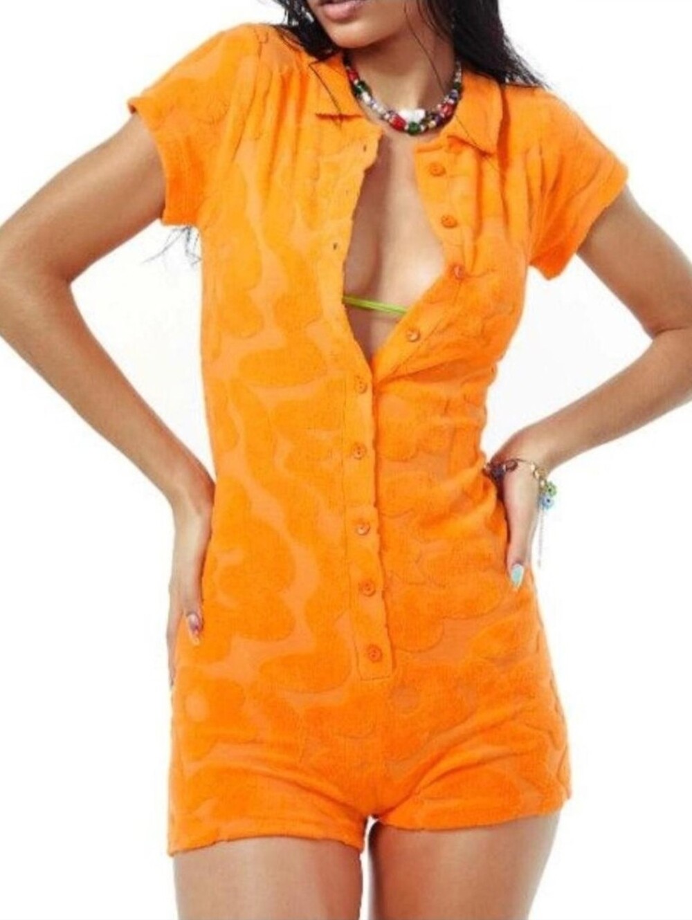 Jaded London Orange Terry Cloth Towelling Jumpsuit Playsuit